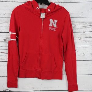 Victoria's Secret PINK WITH 5TH & OCEAN Bling NEBRASKA STATE HOODIE P001